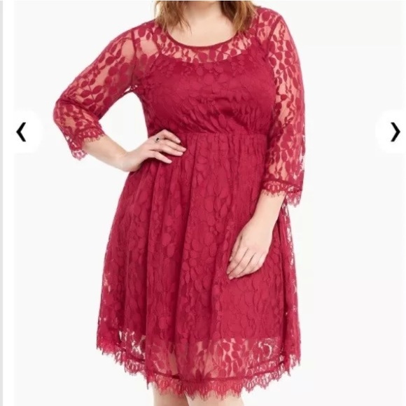 torrid Dresses & Skirts - Torrid Burgundy Lace V-Hem Skater Dress Sz 10